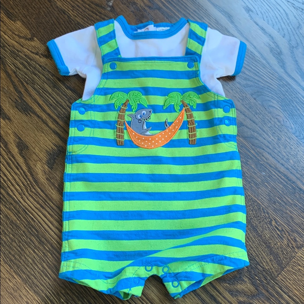 Striped Baby Romper with Shark Design - 3mo